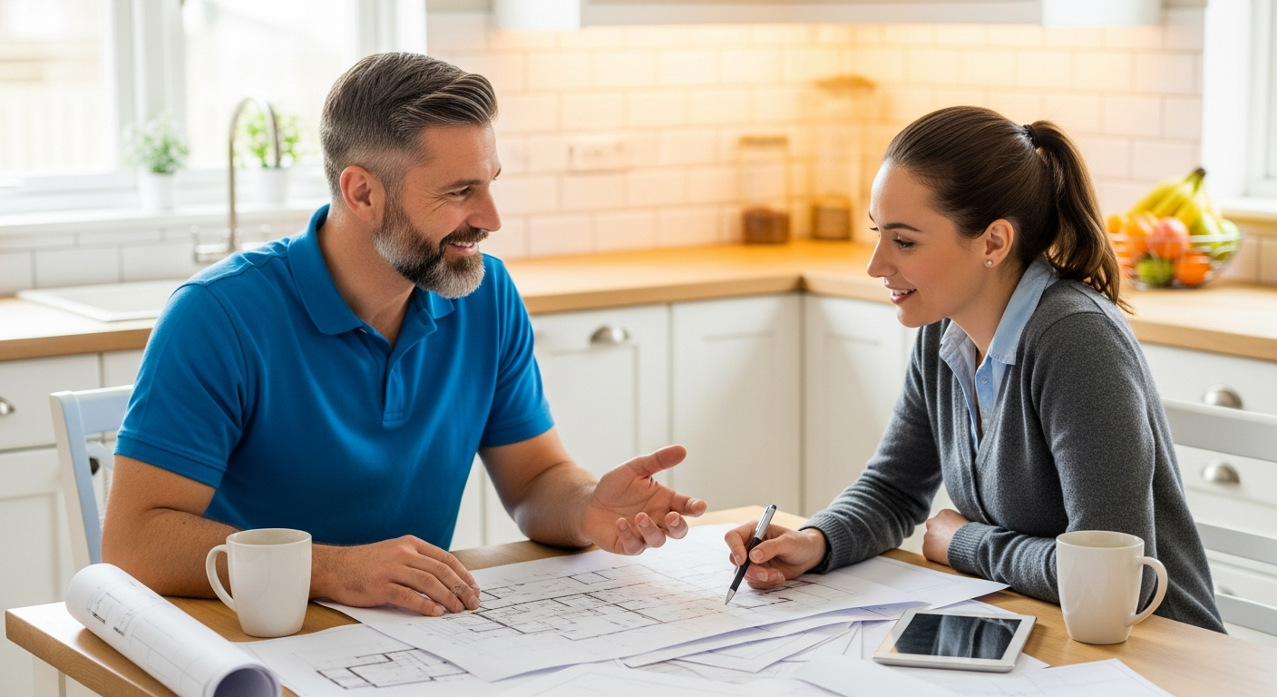 Homeowner consulting with PLC contractor about renovation plans