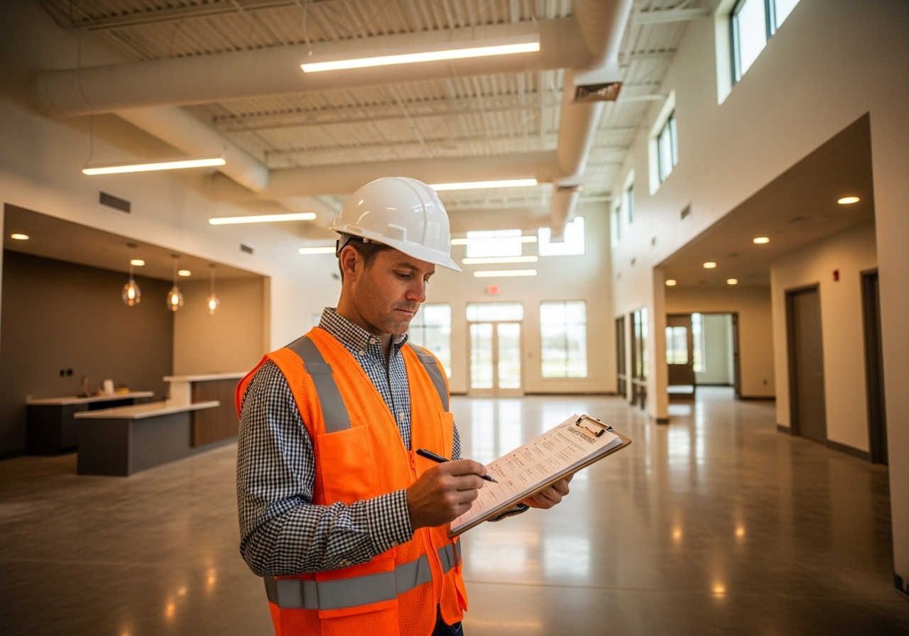 PLC project manager inspecting commercial build quality in Georgia